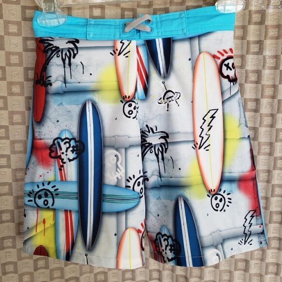 Boys Swimwear Surfboard Print Swim Trunks Size 8 clearance - Picture 3 of 5